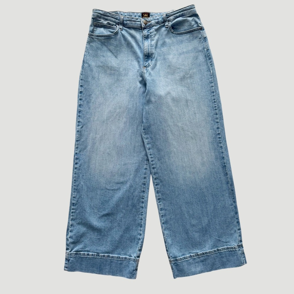 Lee High Rise Wide Leg Jeans Light‎ Wash Blue Sz 12-14 Boho Coastal Grandmother